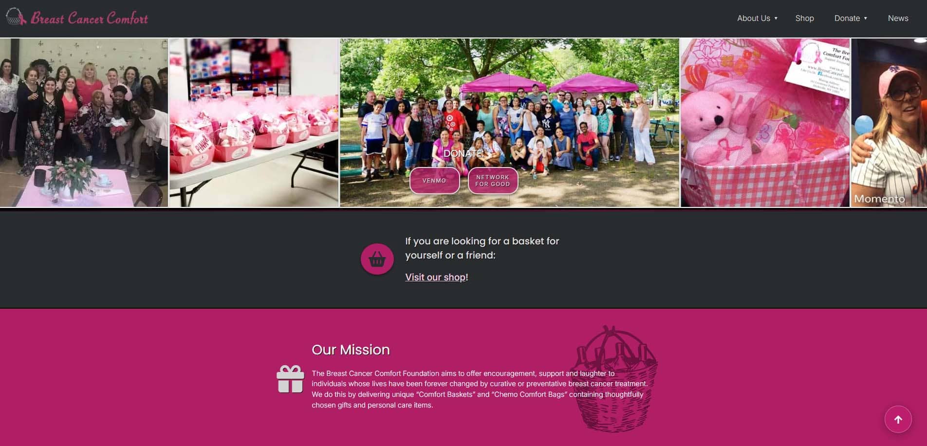 Breast Cancer Comfort Foundation website — screenshot 1