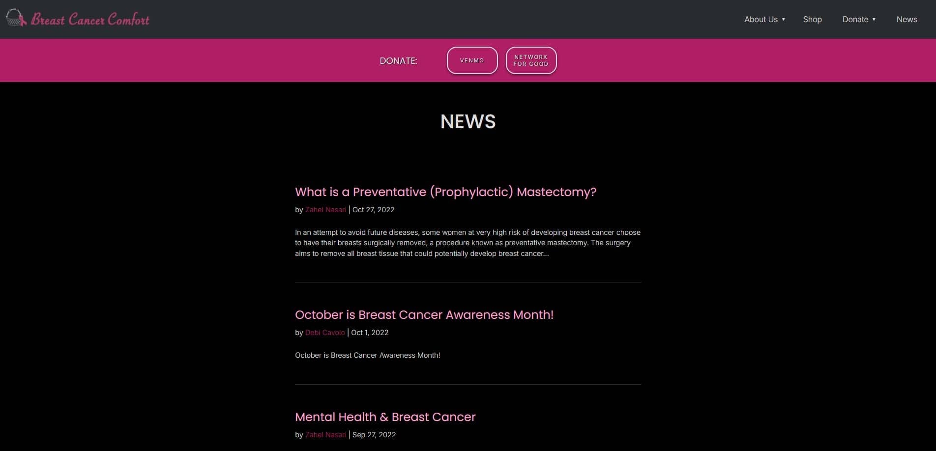 Breast Cancer Comfort Foundation website — screenshot 4