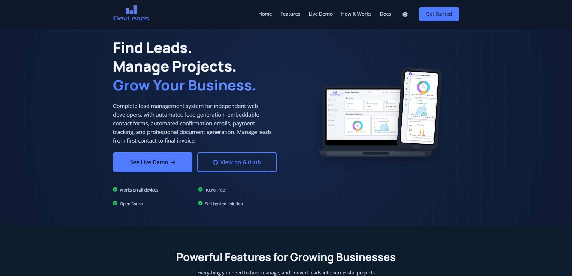 DevLeads application — screenshot 1