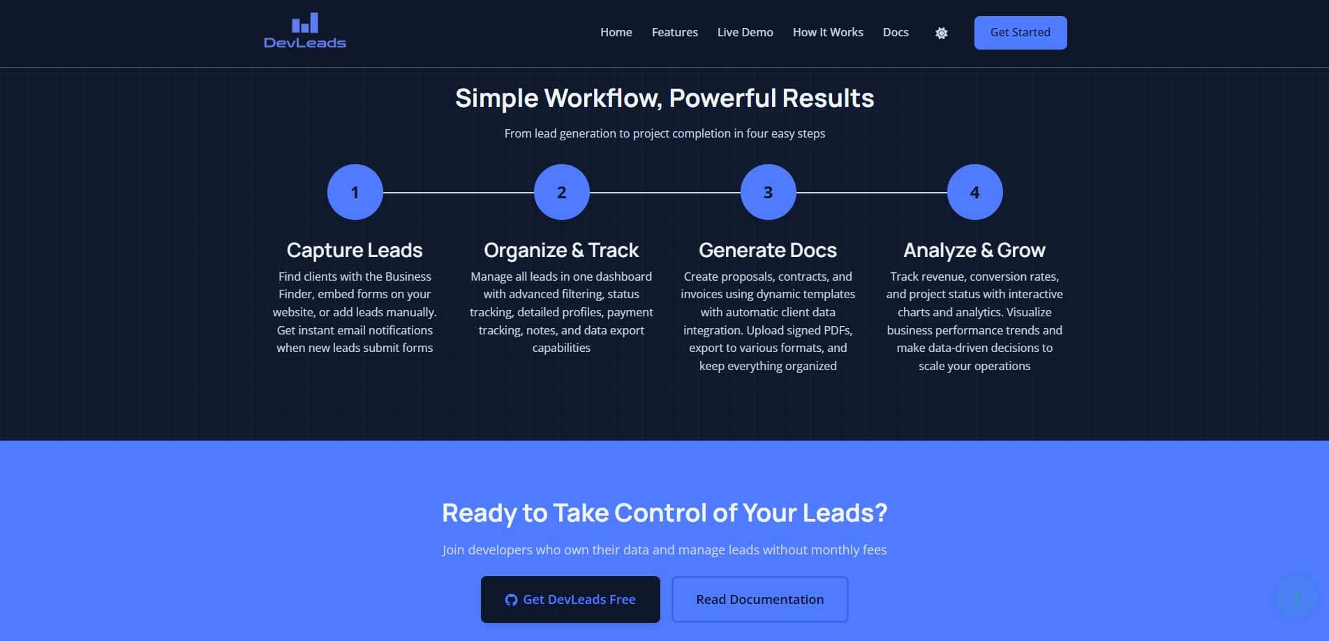 DevLeads application — screenshot 2
