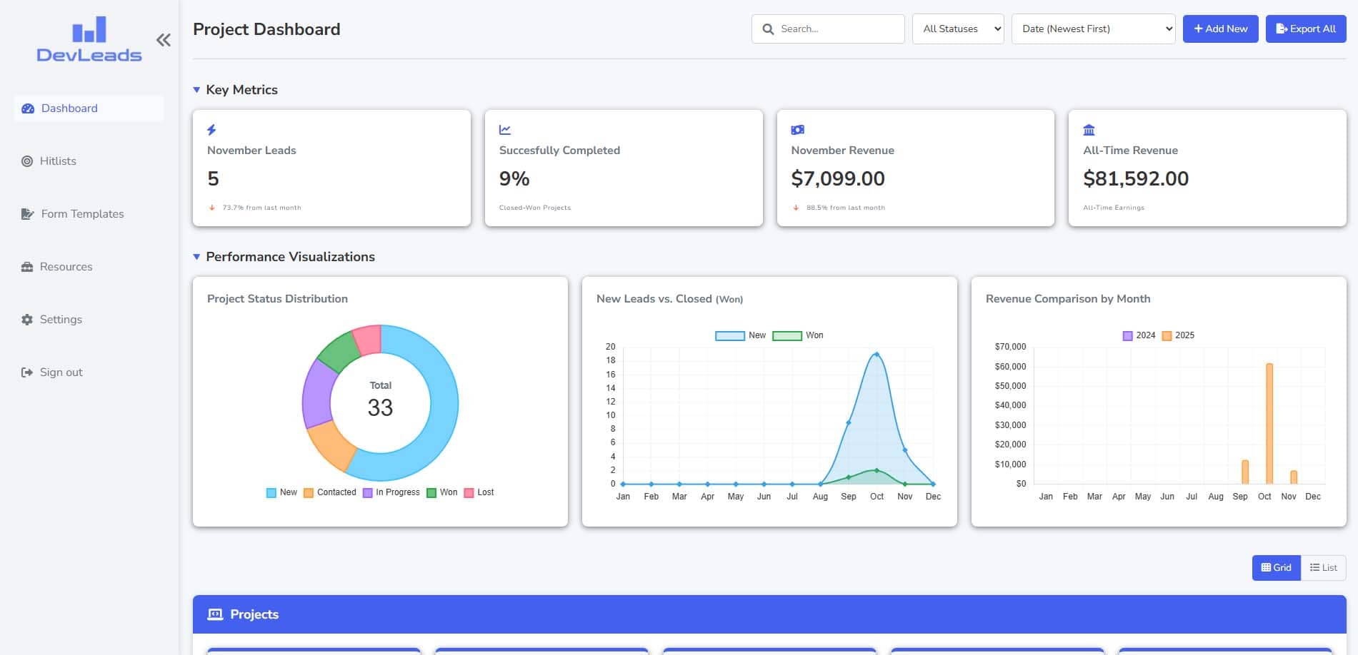 DevLeads application — screenshot 3