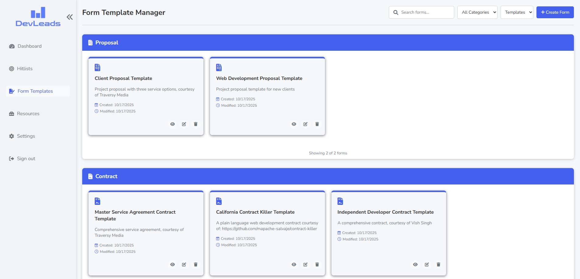 DevLeads application — screenshot 5